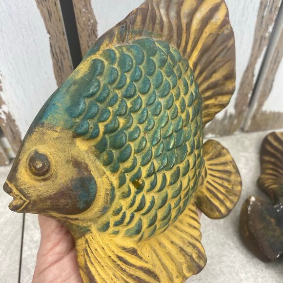 Chalk Art? Fish Set of 3 Wall Art Artisan Spirit Mexico 6”-8” Green Brown Yellow - Picture 9 of 12